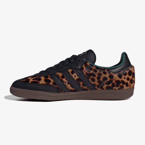 women's samba leopard pack - Women's adidas cheetah-print Samba with black leather details and green lining