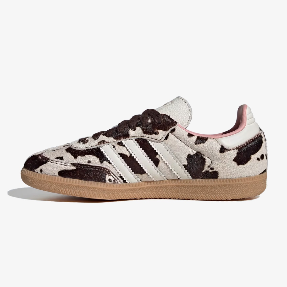 Samba OG Cow Print sneaker with dark brown and off-white pony hair upper and gum sole