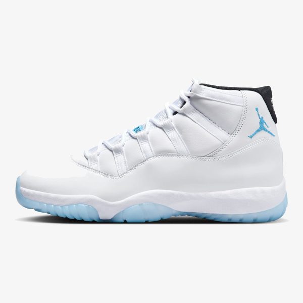 jordan 11 legend blue - White and Legend Blue Jordan 11 sneaker with patent leather mudguard and translucent outsole
