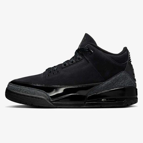 jordan 3 black cat - Black Cat Jordan 3 sneaker with black nubuck, charcoal elephant print, and glossy midsole