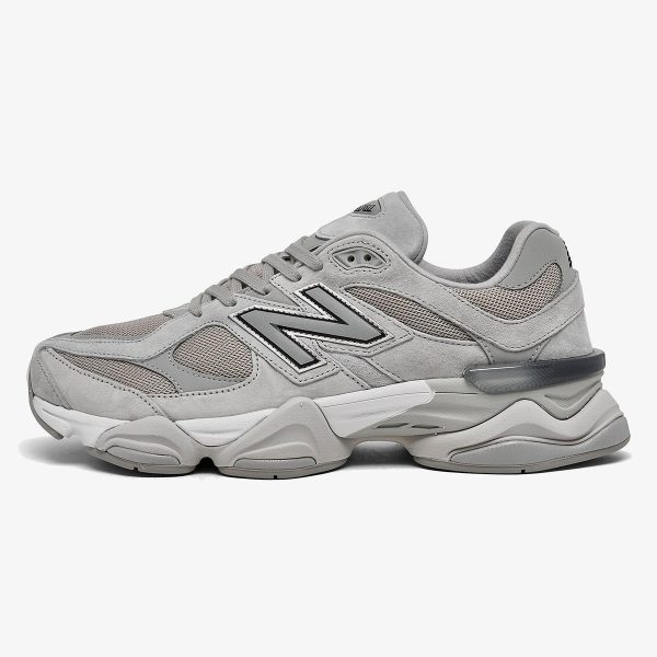 Silver and grey NB 9060 sneaker with layered mesh and suede upper