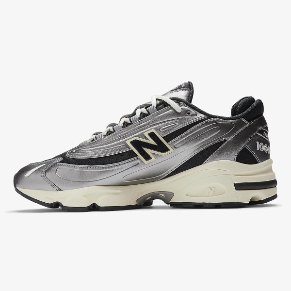 1000 silver metallic - Silver metallic 1000 sneaker with black mesh, silver overlays, and cream midsole