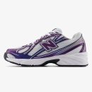 White and purple NB 740v2 sneaker with metallic accents and mesh panels