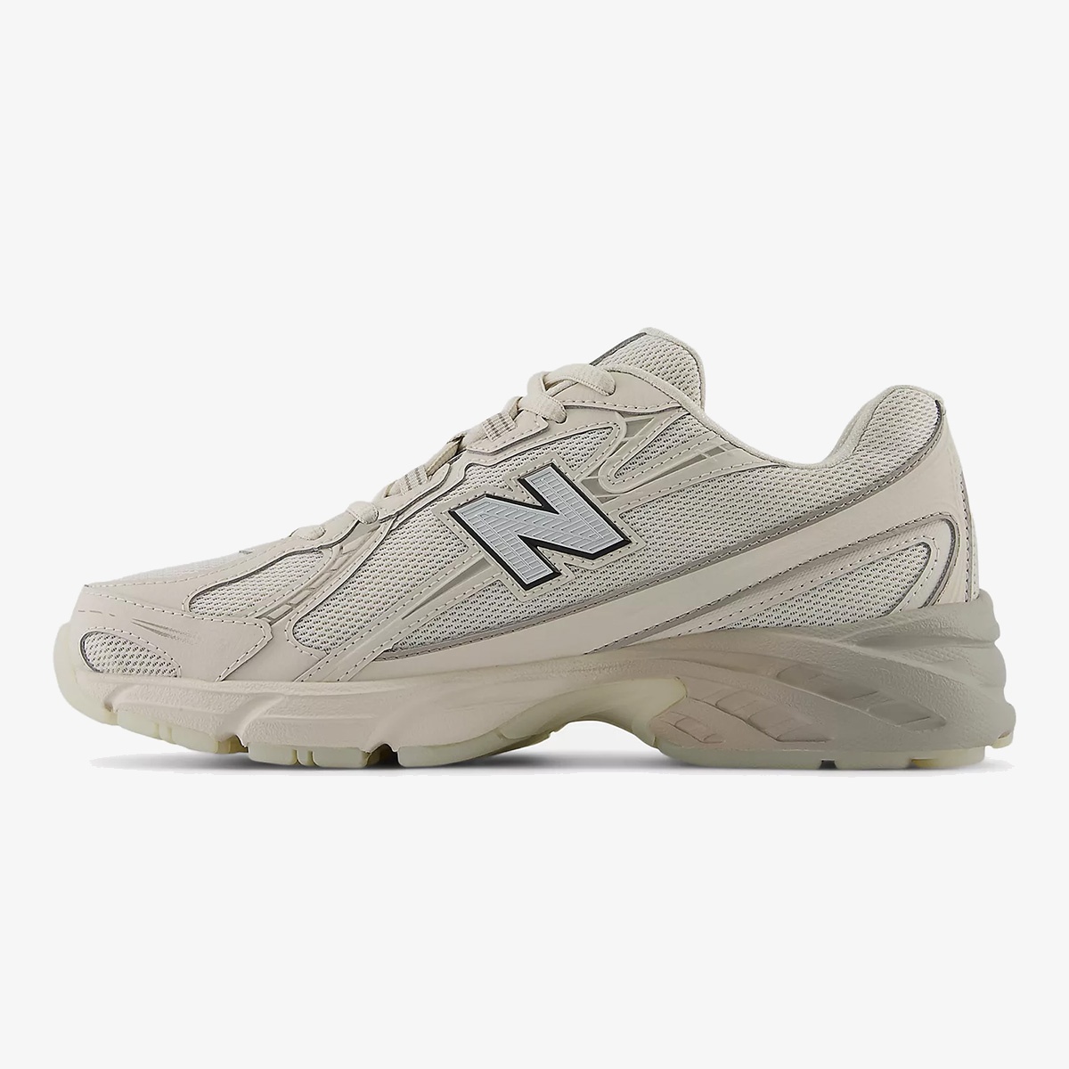 Neutral NB 740v2 sneaker in Moonbeam and Arid Stone with black trim