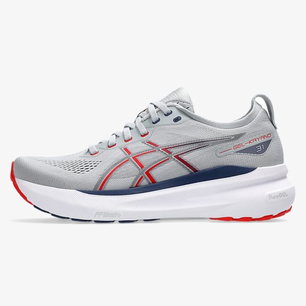 gel-kayano 31 running shoe - Piedmont Grey Fiery Red Kayano 31 running shoe with structured cushioning