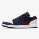 jordan 1 low usa - Midnight Navy Gym Red and White Jordan 1 Low sneaker with classic court panels