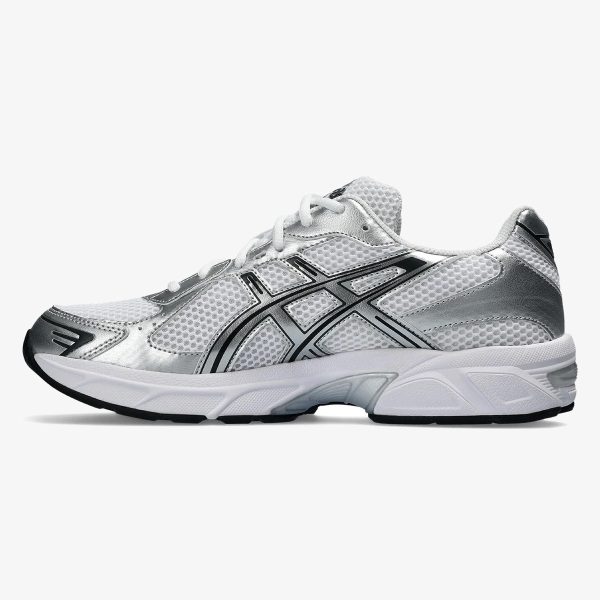 gel-1130 white pure silver - White Pure Silver GEL-1130 sneaker with mesh upper and silver stripe details