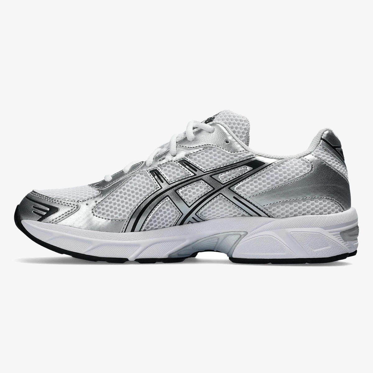 gel-1130 white pure silver - White Pure Silver GEL-1130 sneaker with mesh upper and silver stripe details