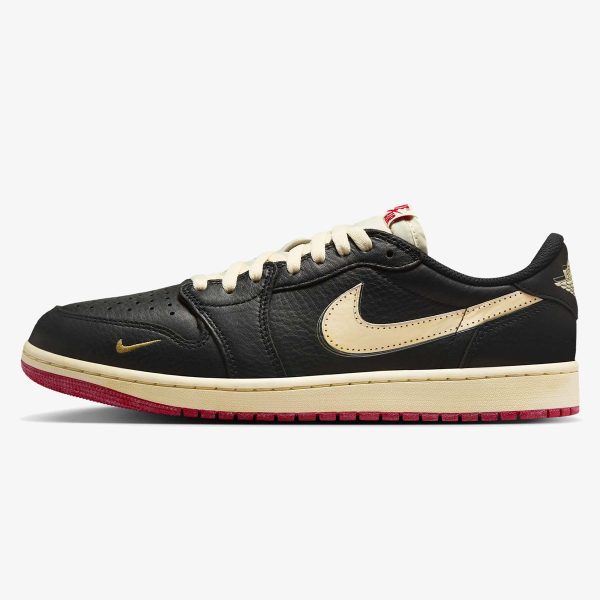 nigel sylvester jordan 1 low - Nigel Sylvester AJ1 Low Better With Time sneaker with black scuffed leather and Muslin accents