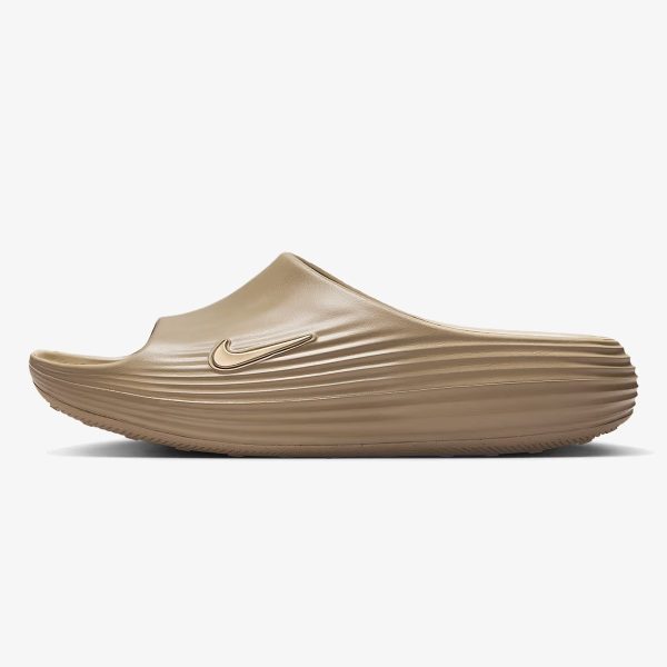 ReactX Rejuven8 Slide Khaki sandal with tonal molded strap and radial rubber outsole