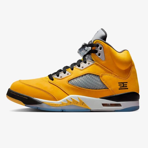 jordan 5 tokyo 2025 - Tokyo Jordan 5 sneaker with yellow nubuck upper, translucent netting, and reflective silver tongue