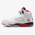 jordan 5 fire red 2025 - Fire Red 2025 Jordan 5 sneaker with white leather and red midsole details