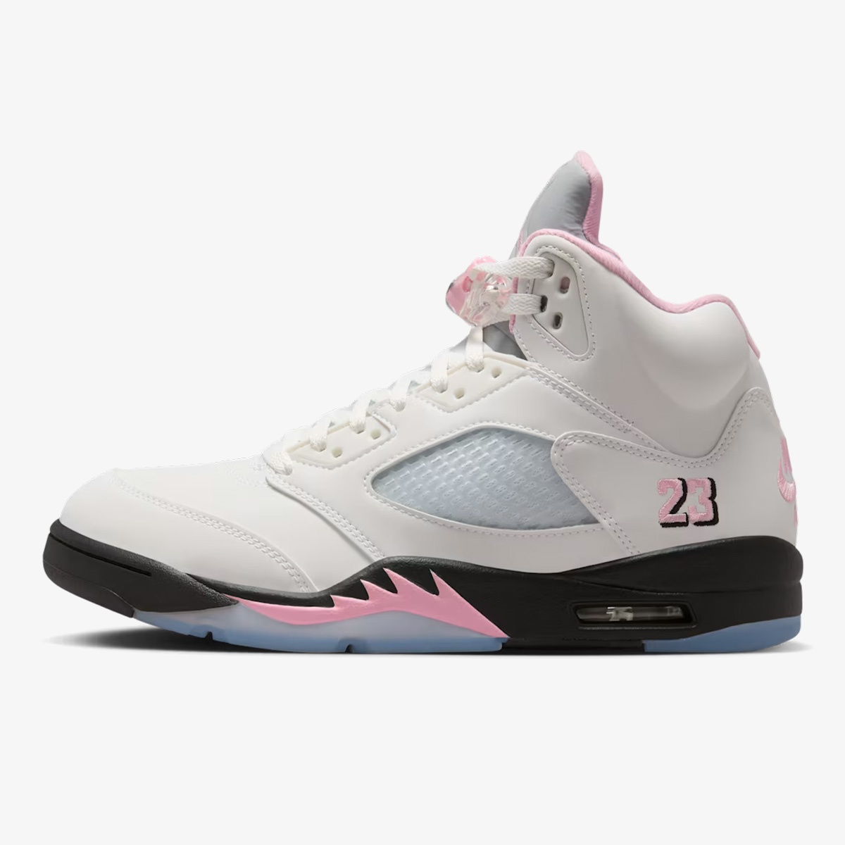 jordan 5 medium soft pink - Medium Soft Pink Jordan 5 sneaker with white leather and reflective tongue