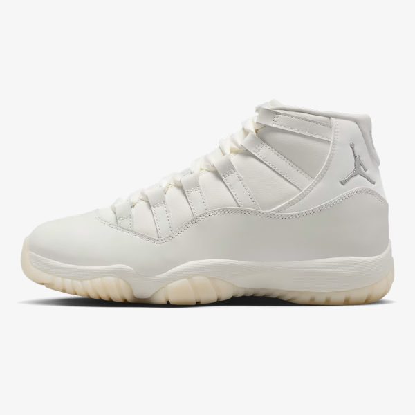 Women’s Jordan 11 Vast Grey sneaker with Sail leather and grey patent mudguard