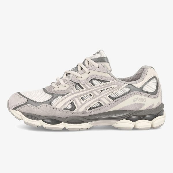 Cream and Oyster Grey Gel-NYC sneaker with off-white mesh and grey overlays