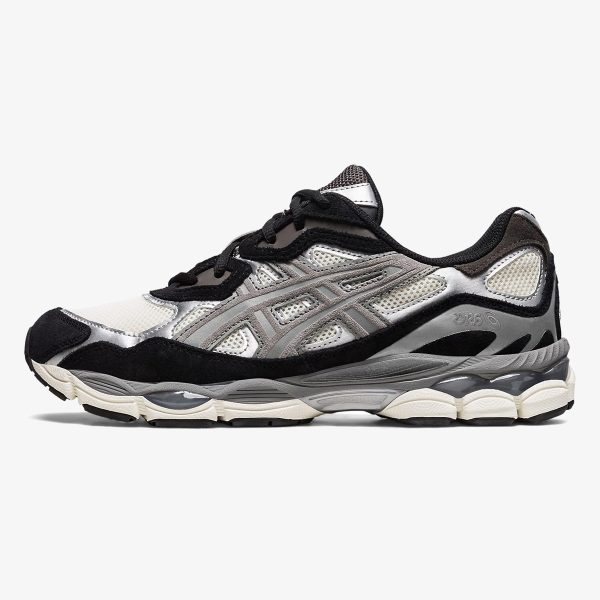 Ivory and Clay Grey Gel-NYC sneaker with layered upper and black suede accents