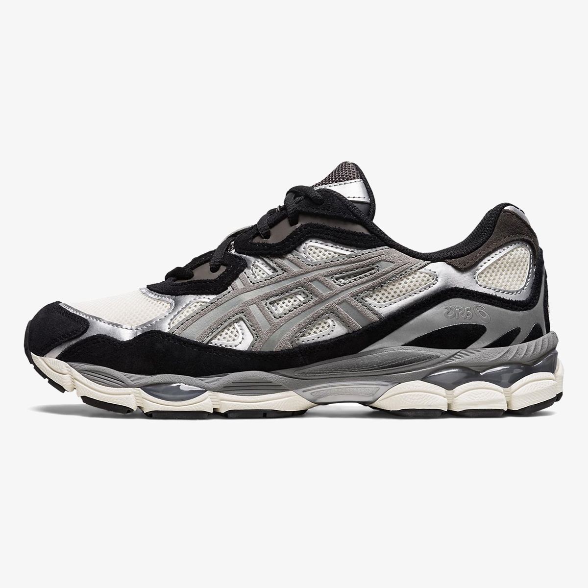 Ivory and Clay Grey Gel-NYC sneaker with layered upper and black suede accents