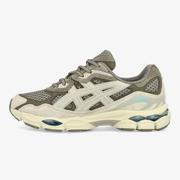 Steeple Grey and Cream Gel-NYC sneaker with layered retro running panels