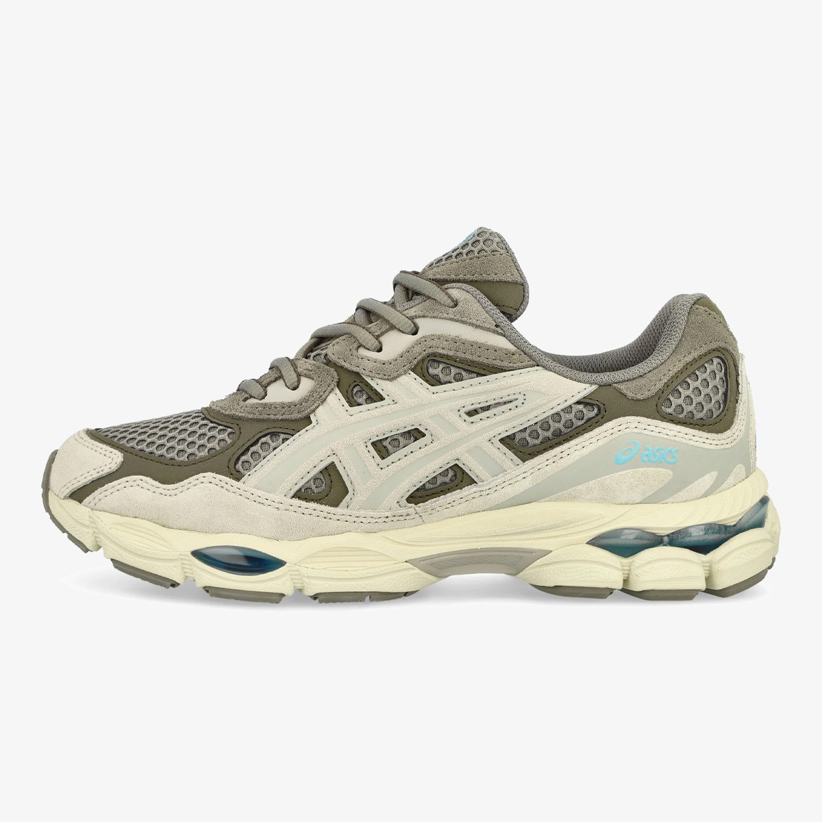 Steeple Grey and Cream Gel-NYC sneaker with layered retro running panels
