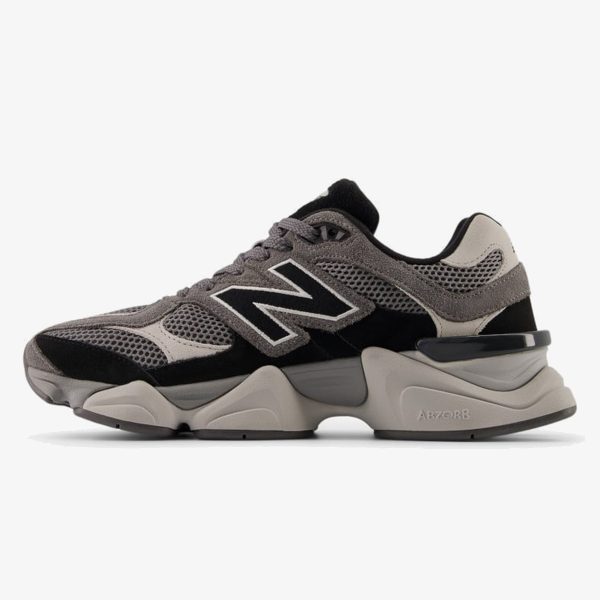 Black and Castlerock 9060 sneaker with layered mesh and suede upper