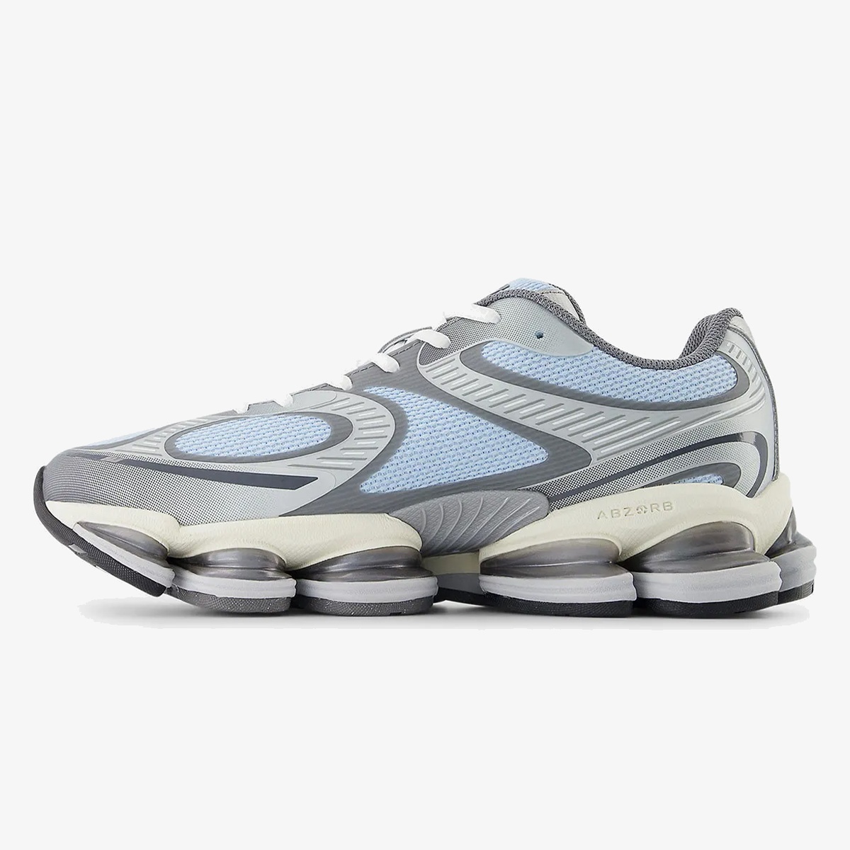 Light Chrome Blue and Silver ABZORB 2000 sneaker with segmented sole