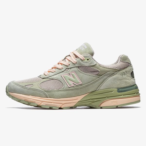 jfg 993 sage - Sage JFG 993 sneaker with grey mesh, muted green suede overlays, and rose accents