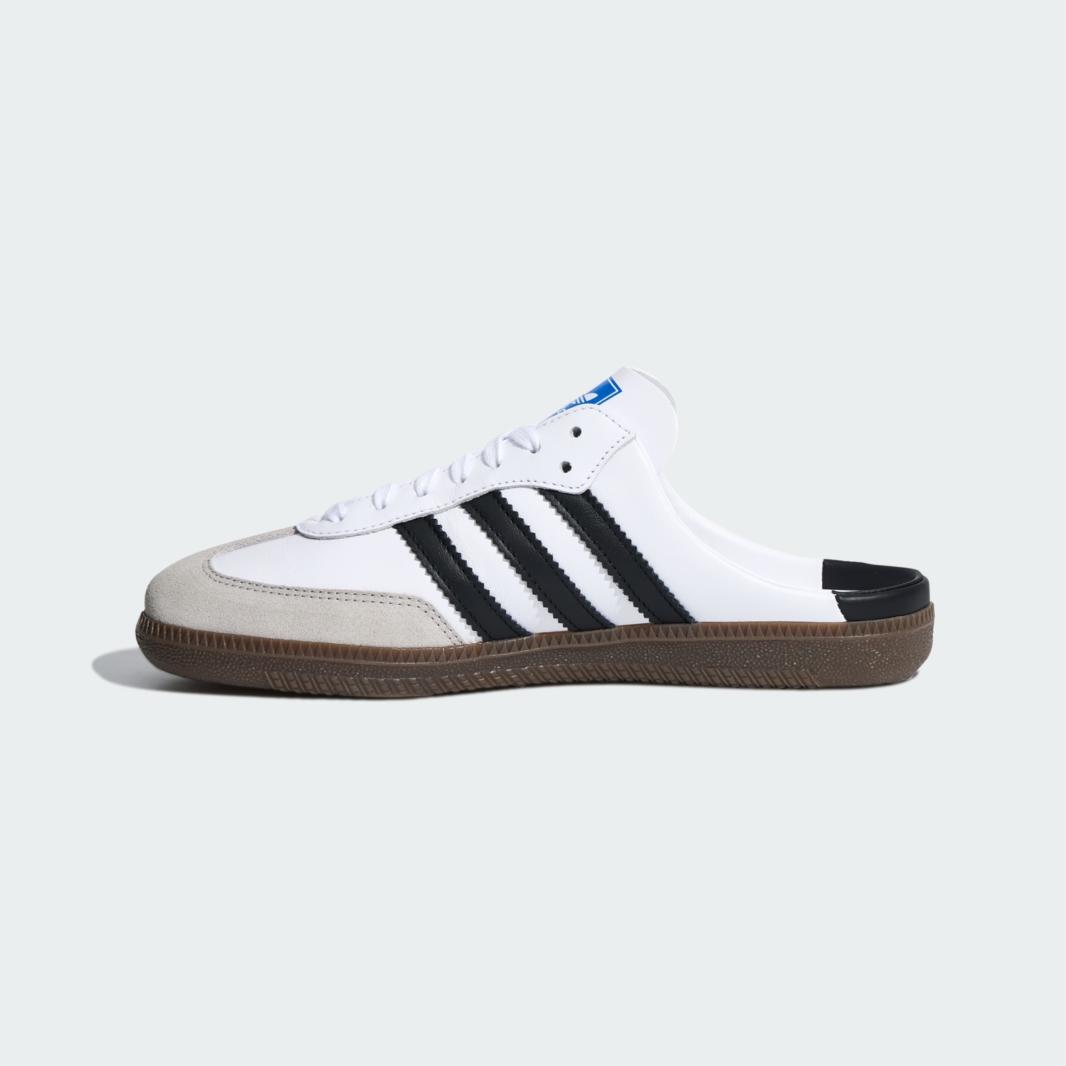 samba mule white black gum - Cloud White and Core Black backless Samba mule with gum outsole