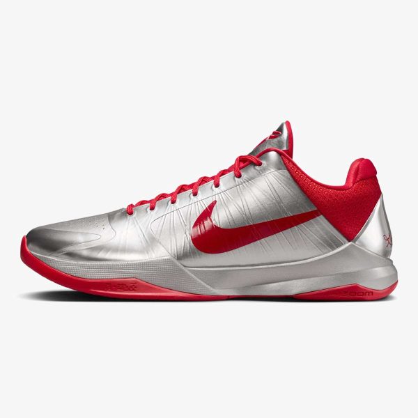 nike zoom kobe 5 caitlin clark - Metallic silver Nike Zoom Kobe 5 with university red accents