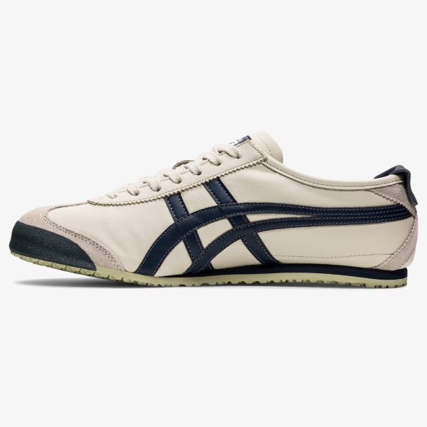 mexico 66 birch peacoat - Birch and Peacoat Mexico 66 leather sneaker with signature Tiger Stripes