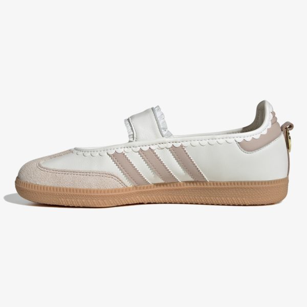 women's samba jane - Women’s Samba Mary Jane sneaker in white and pink with ruffled trim and gum sole