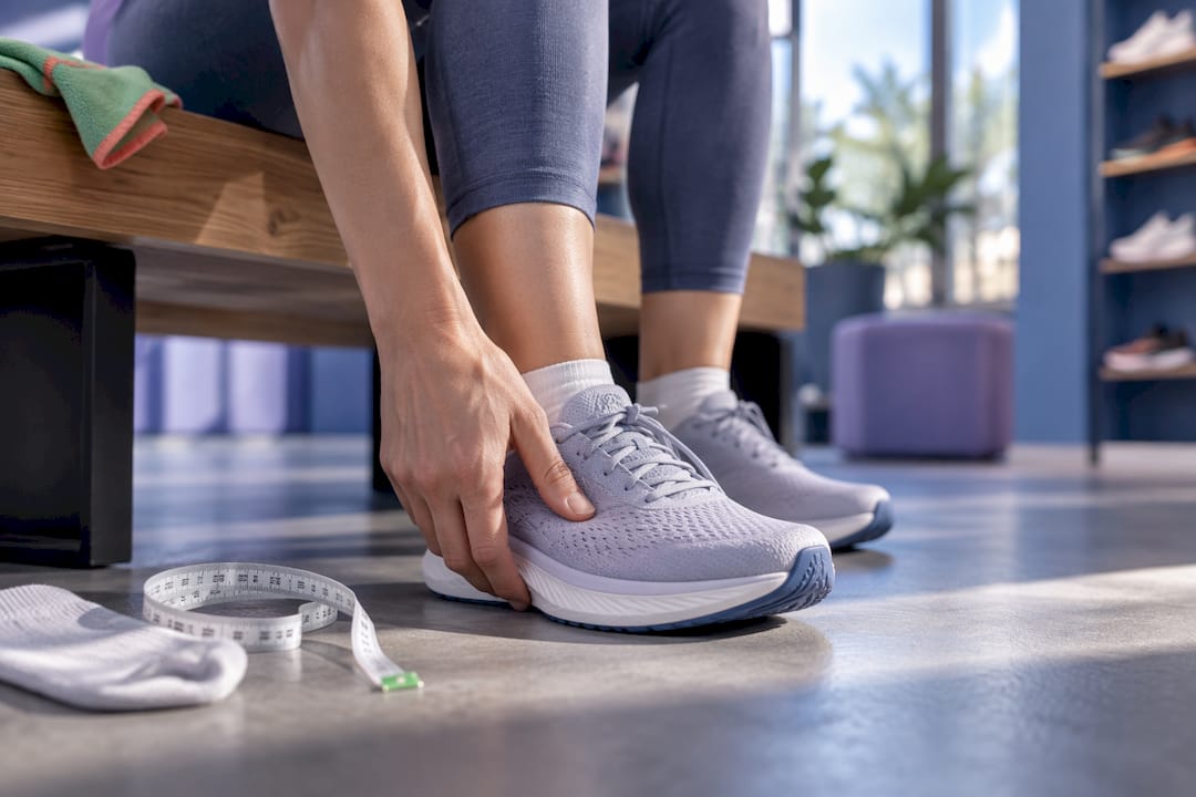 Runner checking anonymous shoe toe-box space
