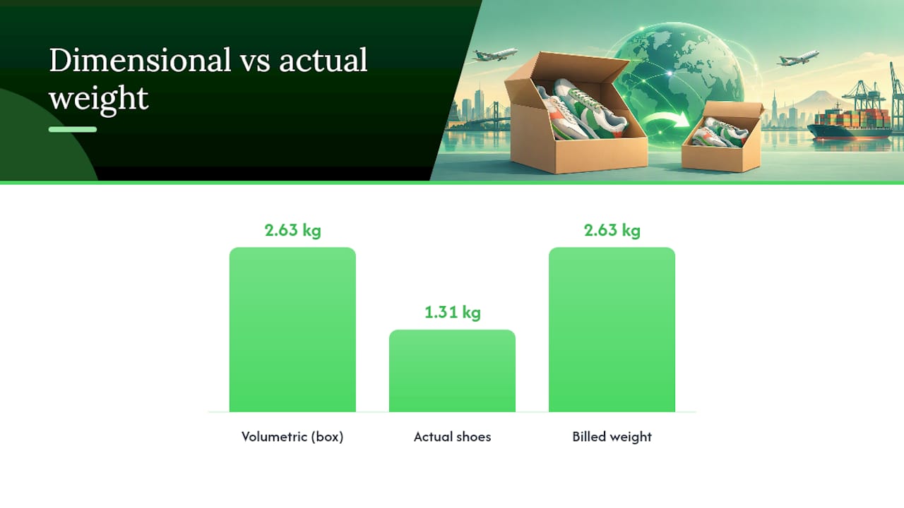 Dimensional versus actual shipping weight comparison