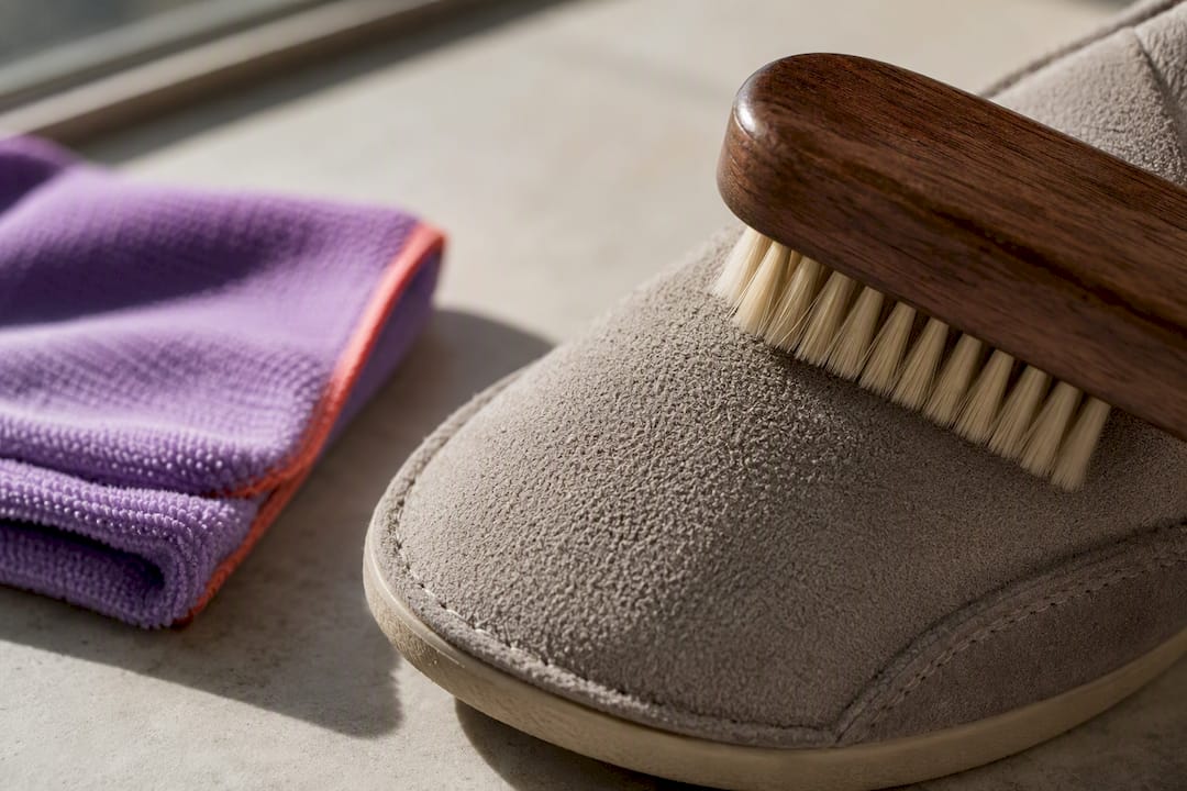 Brush restoring texture on dried suede